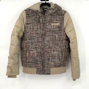 Members Only Green Brown Wool Blend Bomber Tweed Puffer Jacket Medium